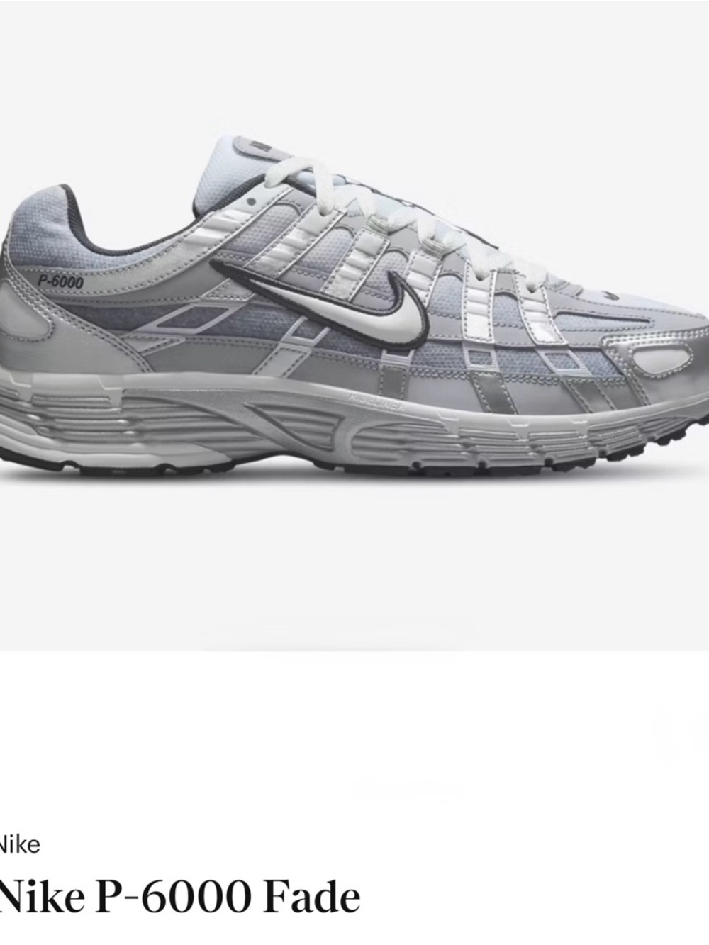 Nike P-6000 Fade Silver and White Athletic Sneaker